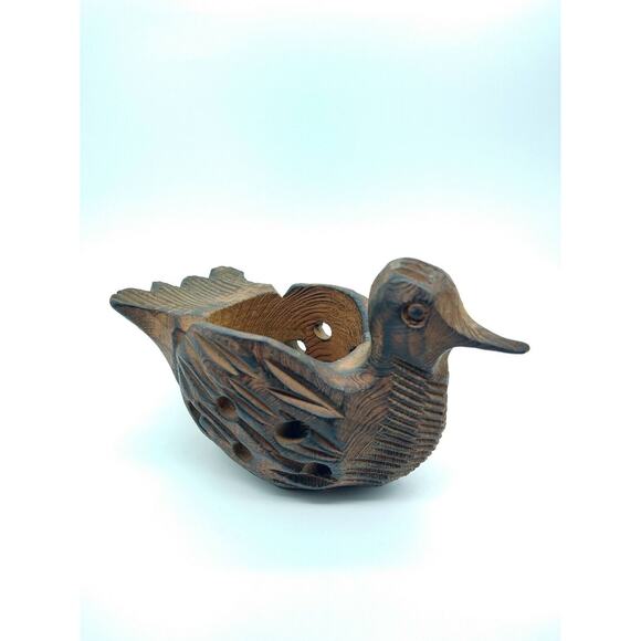 Vintage Hand-Carved Wood Duck Bird Candle & Incense Holder Edward Rodriguez Co. - Picture 2 of 9